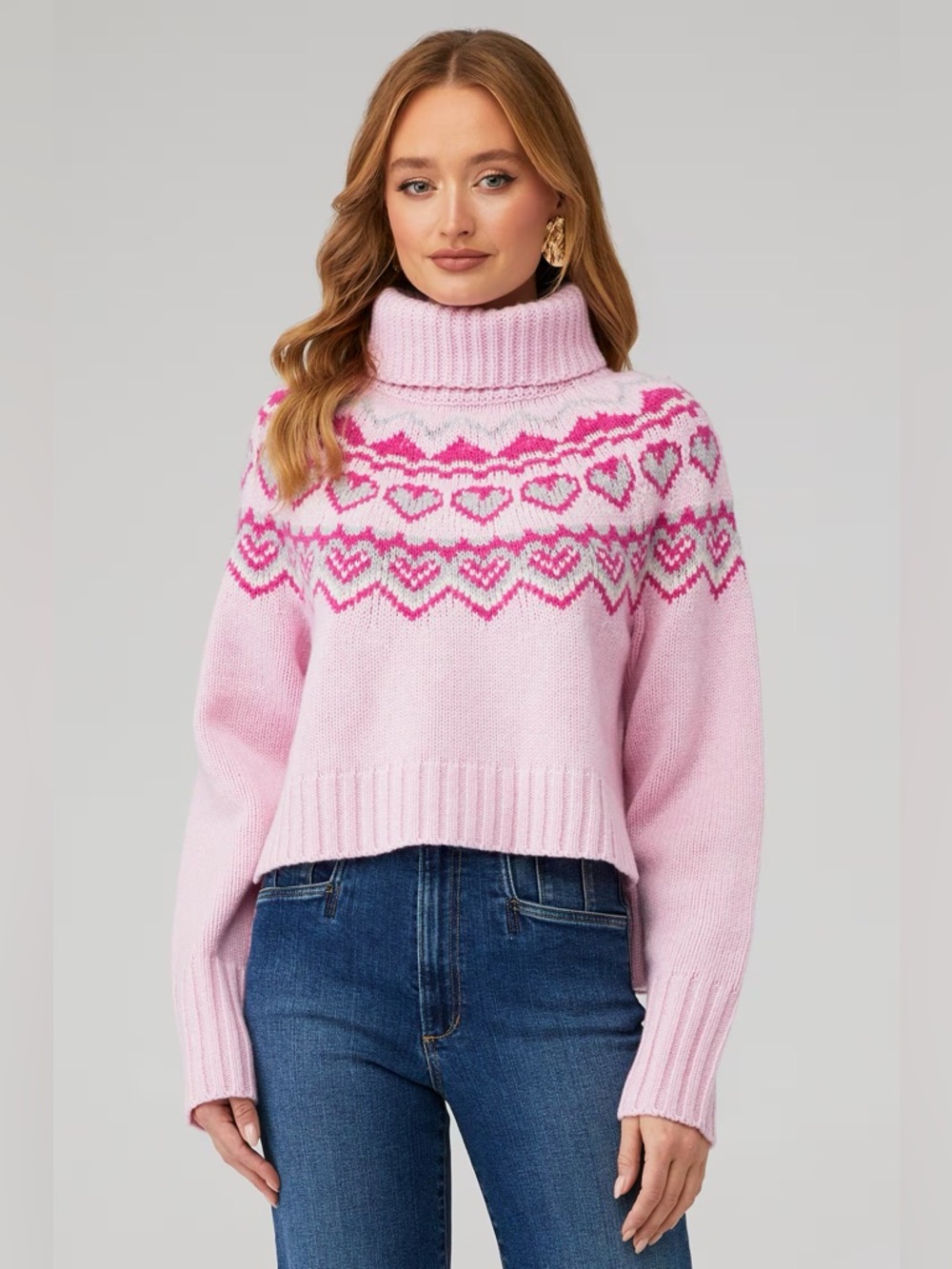 LOVE SHACK FANCY Women's Tobi Fair Isle Cropped Wool Sweater - Medium Fit XSmall